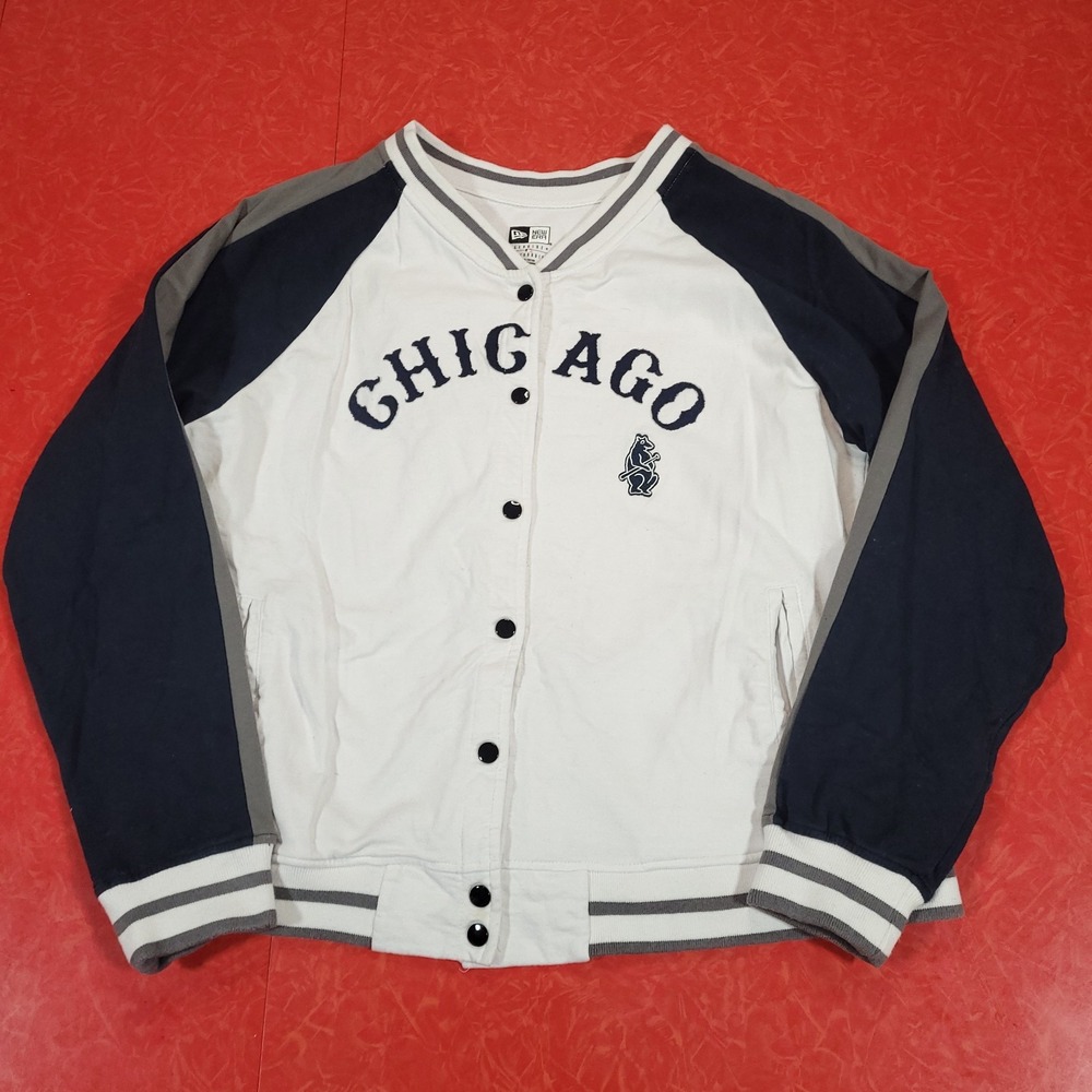New Era Retro Classic Chicago Cubs jacket L White Blue Jersey Stretch button up